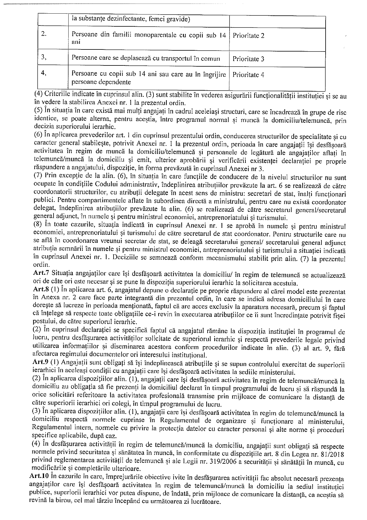 Experții convocați de Klaus Iohannis vor certificat verde la locul de muncă, școli în online și RESTRICȚII de circulație. Jumătate din angajații la stat, trimiși în telemuncă 3 Ordin telemunca 211018 213347 page 0002