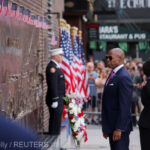 New York City Mayor Eric Adams reacts on the day of the 22nd anniversary of the September 11, 2001 attacks on the World Trade Center at the National September 11 Memorial & Museum, in New York City, U.S., September 11, 2023. REUTERS/Andrew Kelly