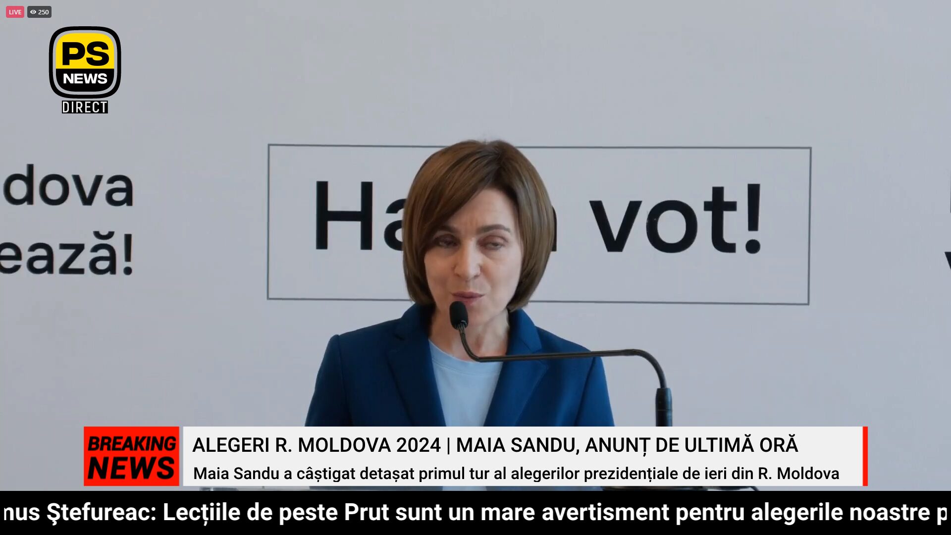 PS News TV | Maia Sandu, anunț după primul tur al alegerilor prezidențiale din R. Moldova