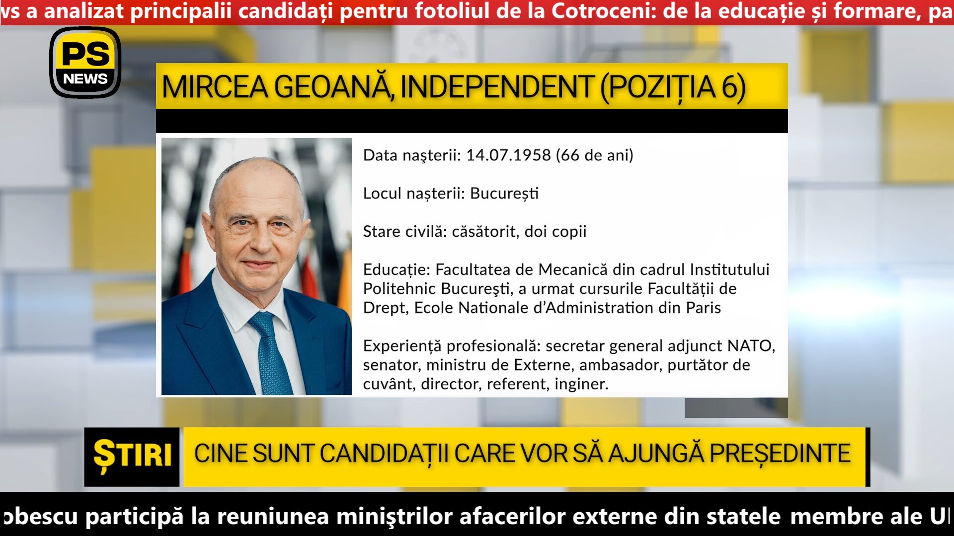 PS News TV | Prezidențiale 2024 | Mircea Geoana, independent | poziția 6 pe buletinul de vot