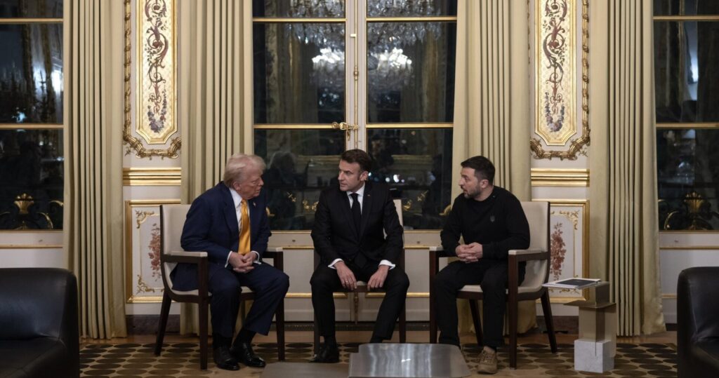 Donald Trump, Emmanuel Macron, Volodimir Zelenski (Europa Franța Ucraina SUA)